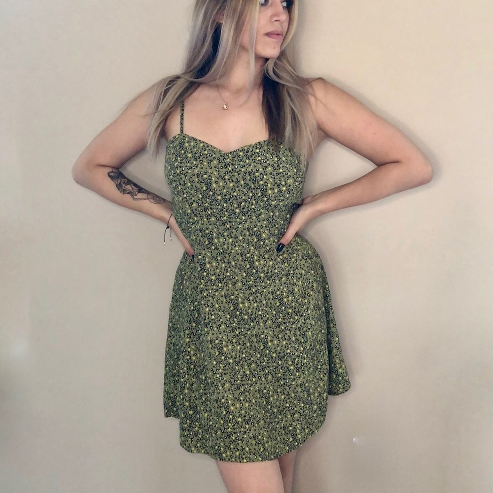 NEW Calvin Klein Olive Green Leopard Print Sundress